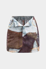 "Abstract Print Ruched Button Pocket Skirt"