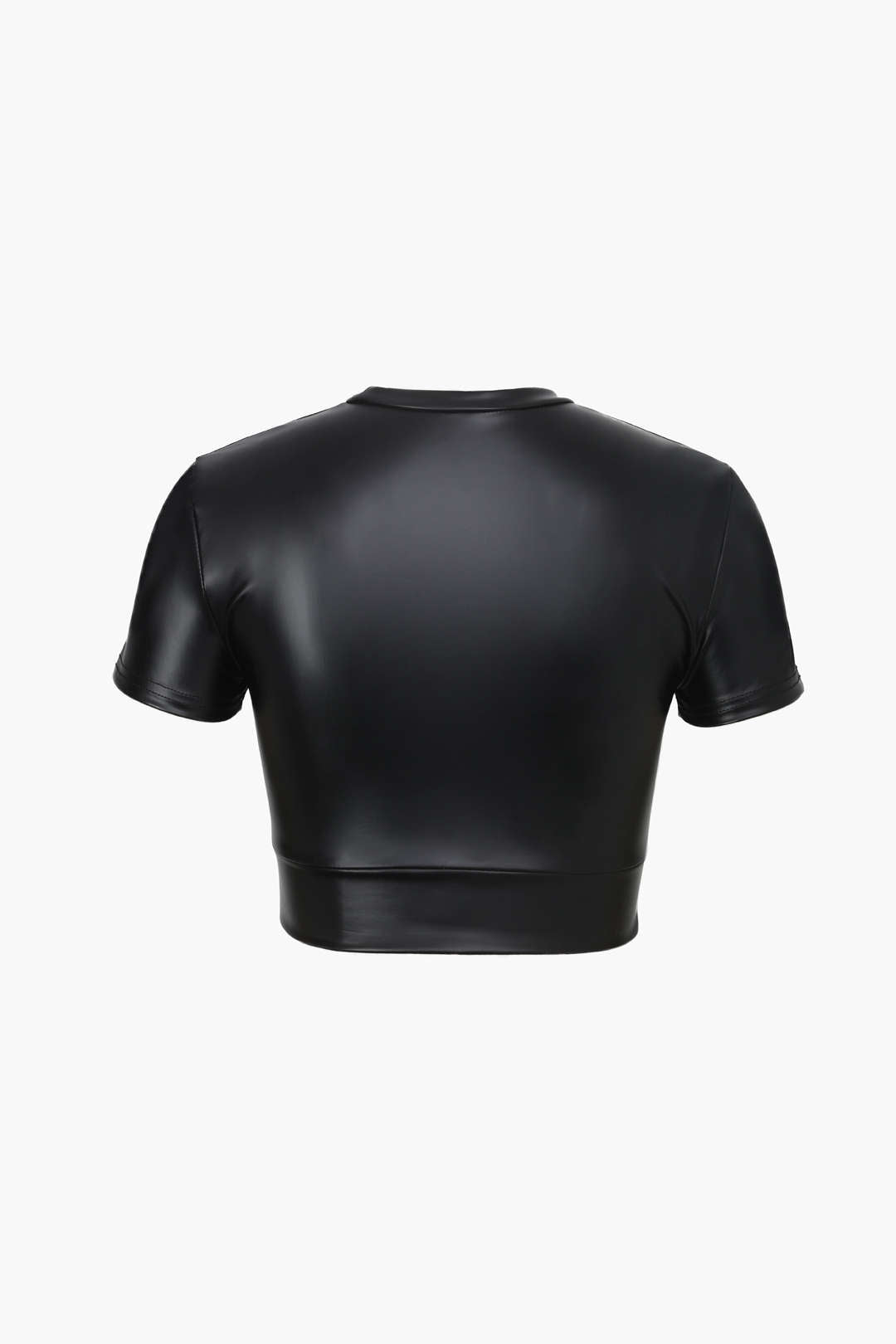 "Basic Faux Leather Cropped Tee"