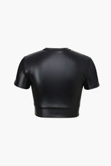 "Basic Faux Leather Cropped Tee"