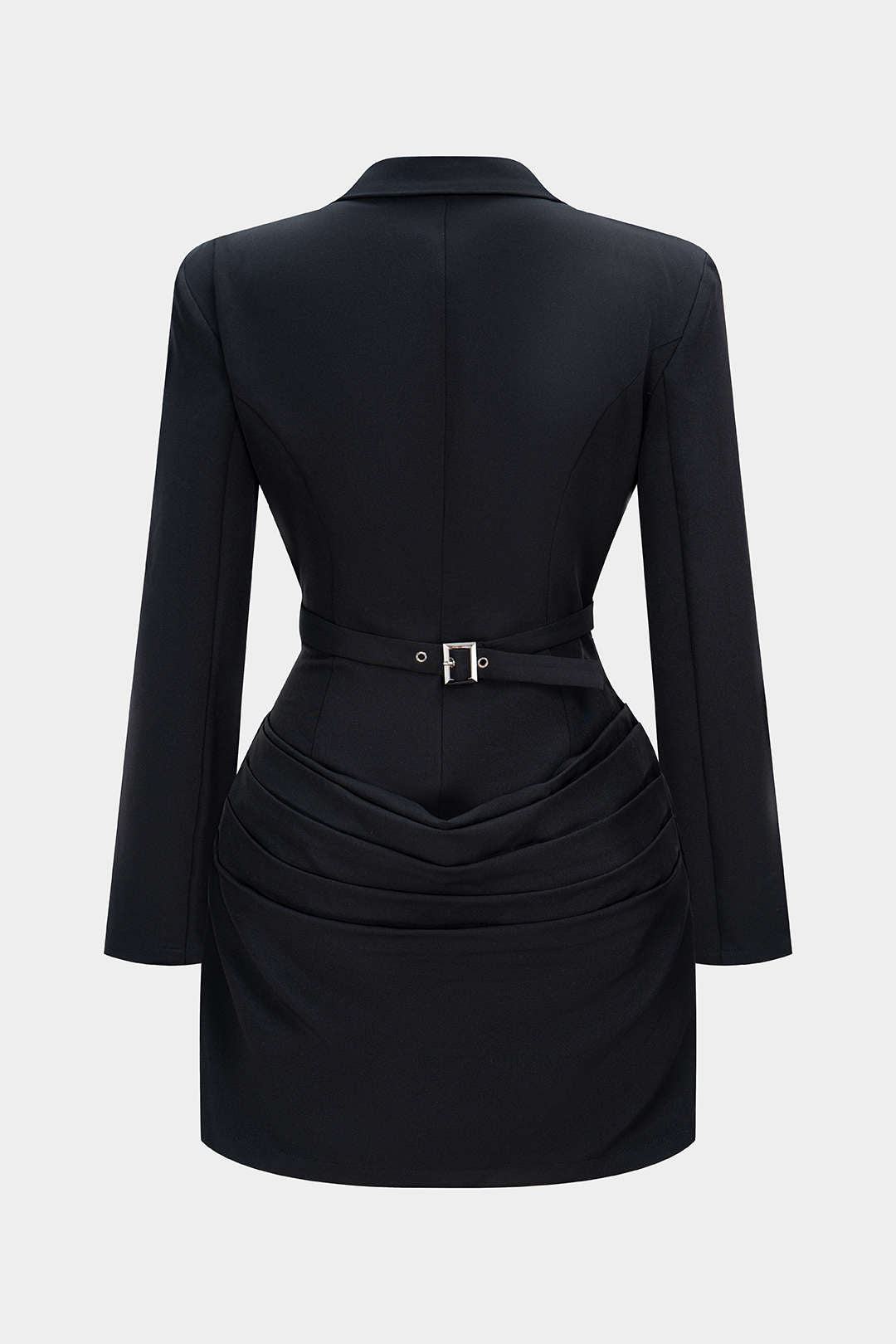 "Deep V-Neck Waist-Cinching Ruched Long Sleeve Mini Dress"