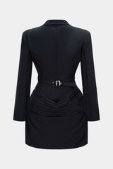 "Deep V-Neck Waist-Cinching Ruched Long Sleeve Mini Dress"