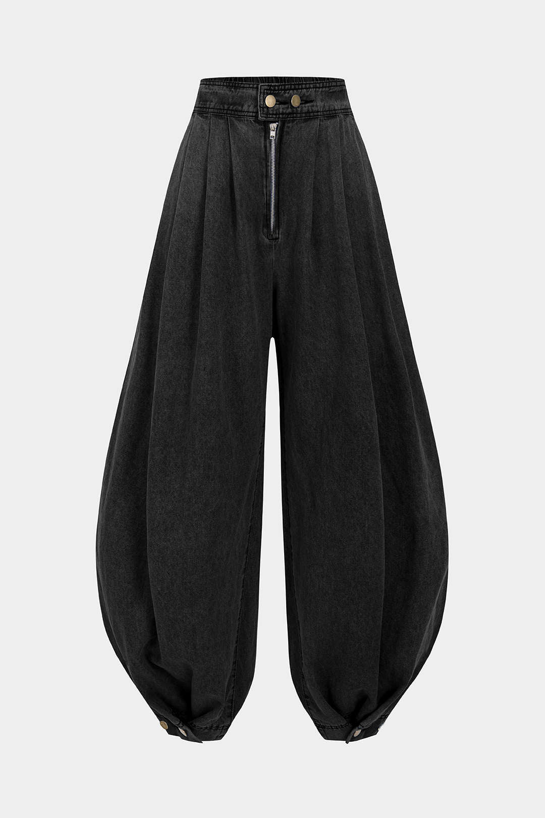 "Denim High Waist Zipper Barrel Balloon Jeans"
