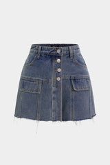 "Denim Frayed High Waist Skirt"