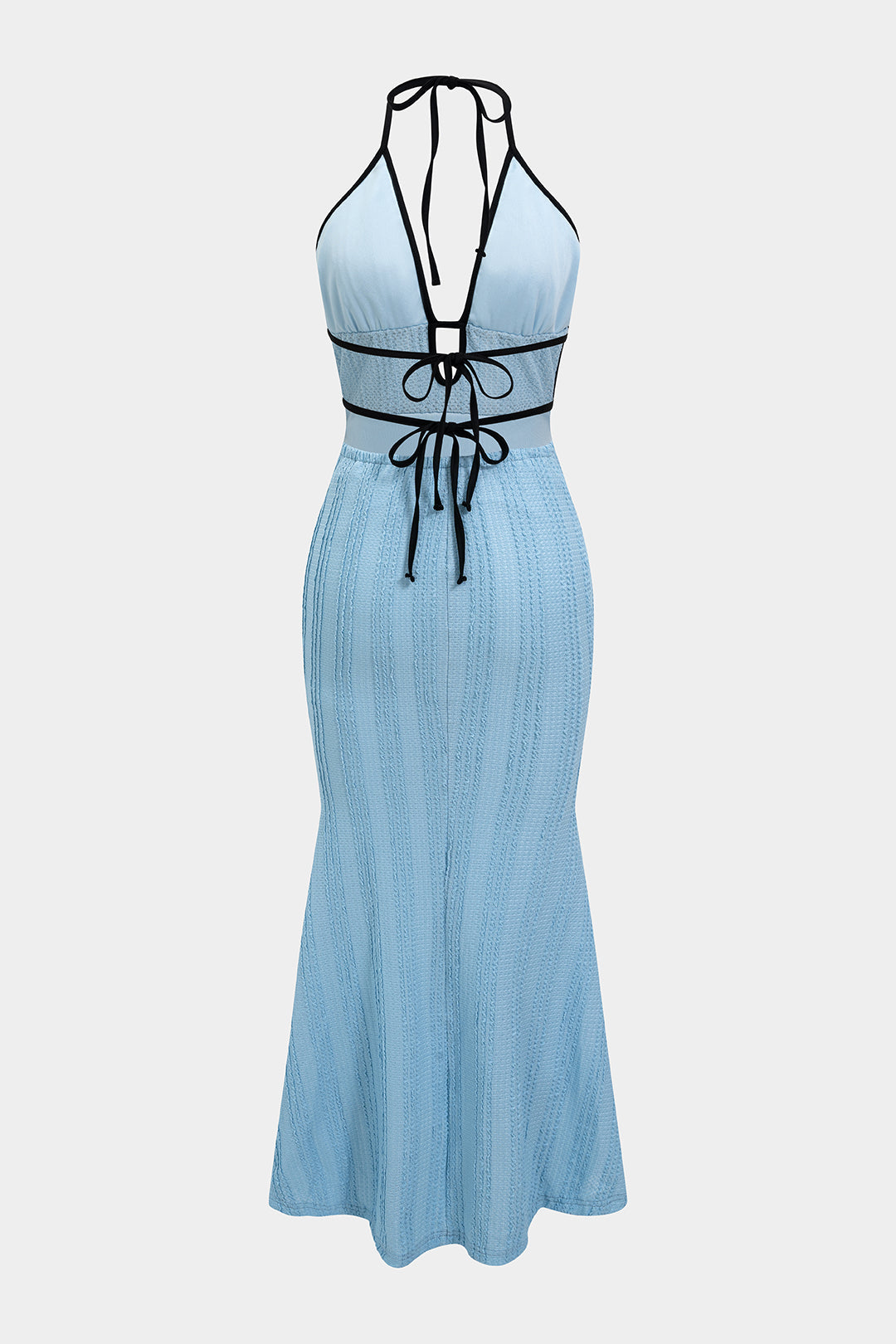 "Contrast Halter Neck Tie-Up Cut Out Backless Maxi Dress"