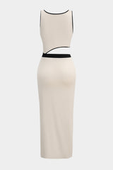 "Contrast Print Cut Out Sleeveless Midi Dress"
