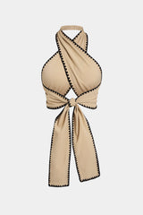 "Contrast Binding Crossed Tie-Up Backless Tank Top"