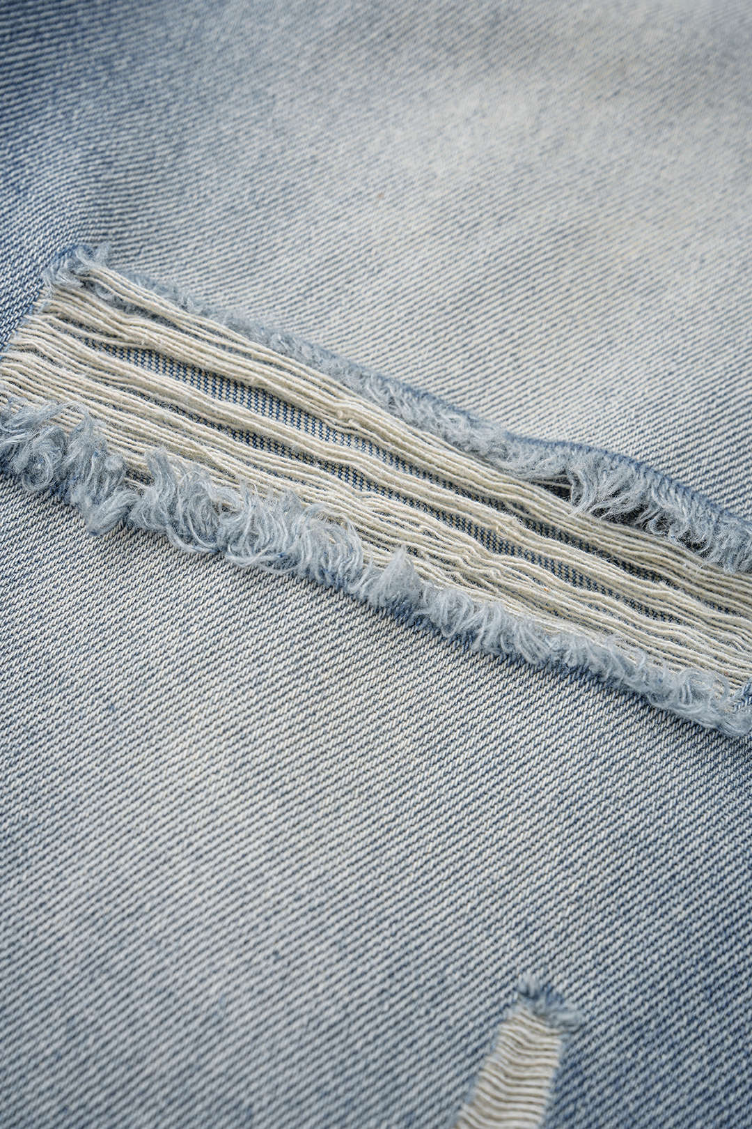 "Denim Double Waistband Asymmetrical Ripped Wide Leg Jeans"