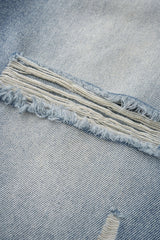 "Denim Double Waistband Asymmetrical Ripped Wide Leg Jeans"