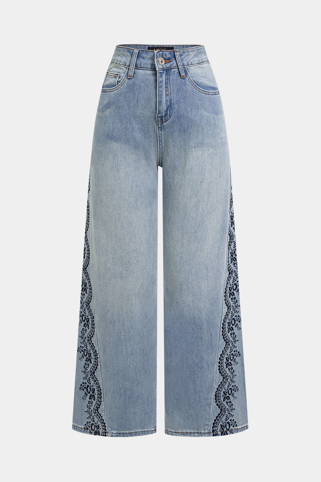 "Denim Embroidery Straight Leg Jeans"