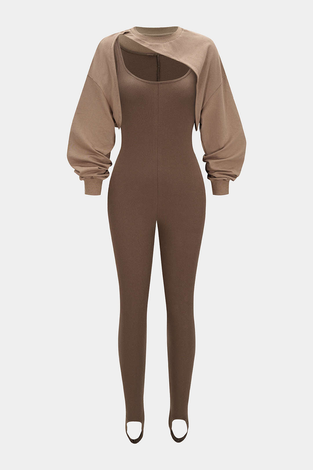"Contrast Round Neck Asymmetrical Long Sleeve Jumpsuit"