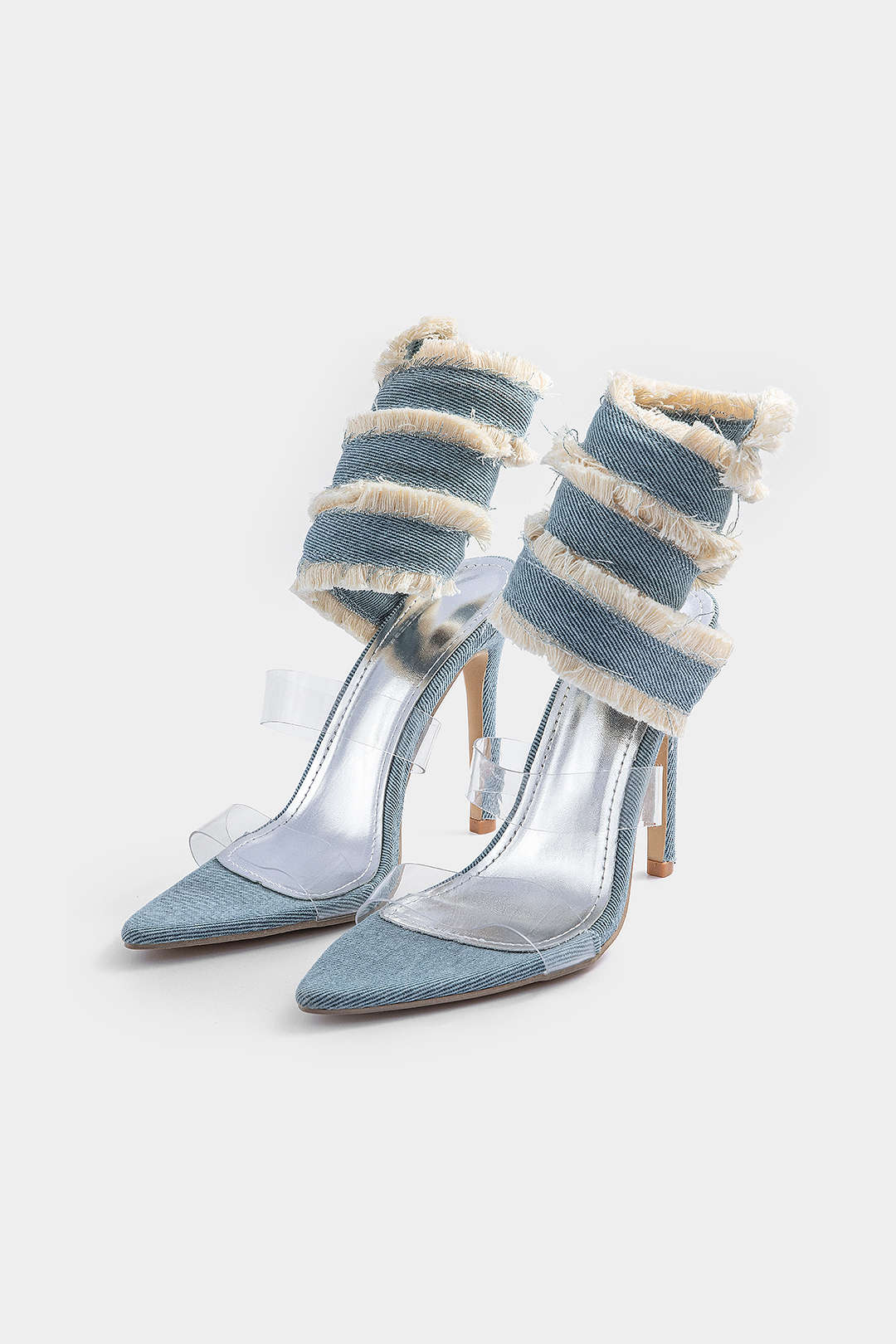 "Denim Lace-up High Heel Sandals"