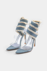 "Denim Lace-up High Heel Sandals"