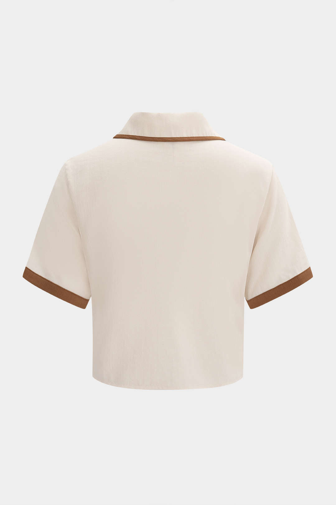 "Contrast Binding Lapel V-Neck Short-Sleeve Shirt"