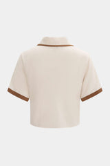 "Contrast Binding Lapel V-Neck Short-Sleeve Shirt"