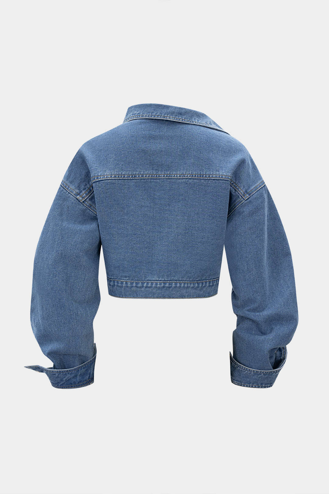 "Denim Asymmetrical Zipper Long-Sleeve Top"