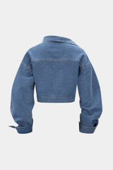 "Denim Asymmetrical Zipper Long-Sleeve Top"