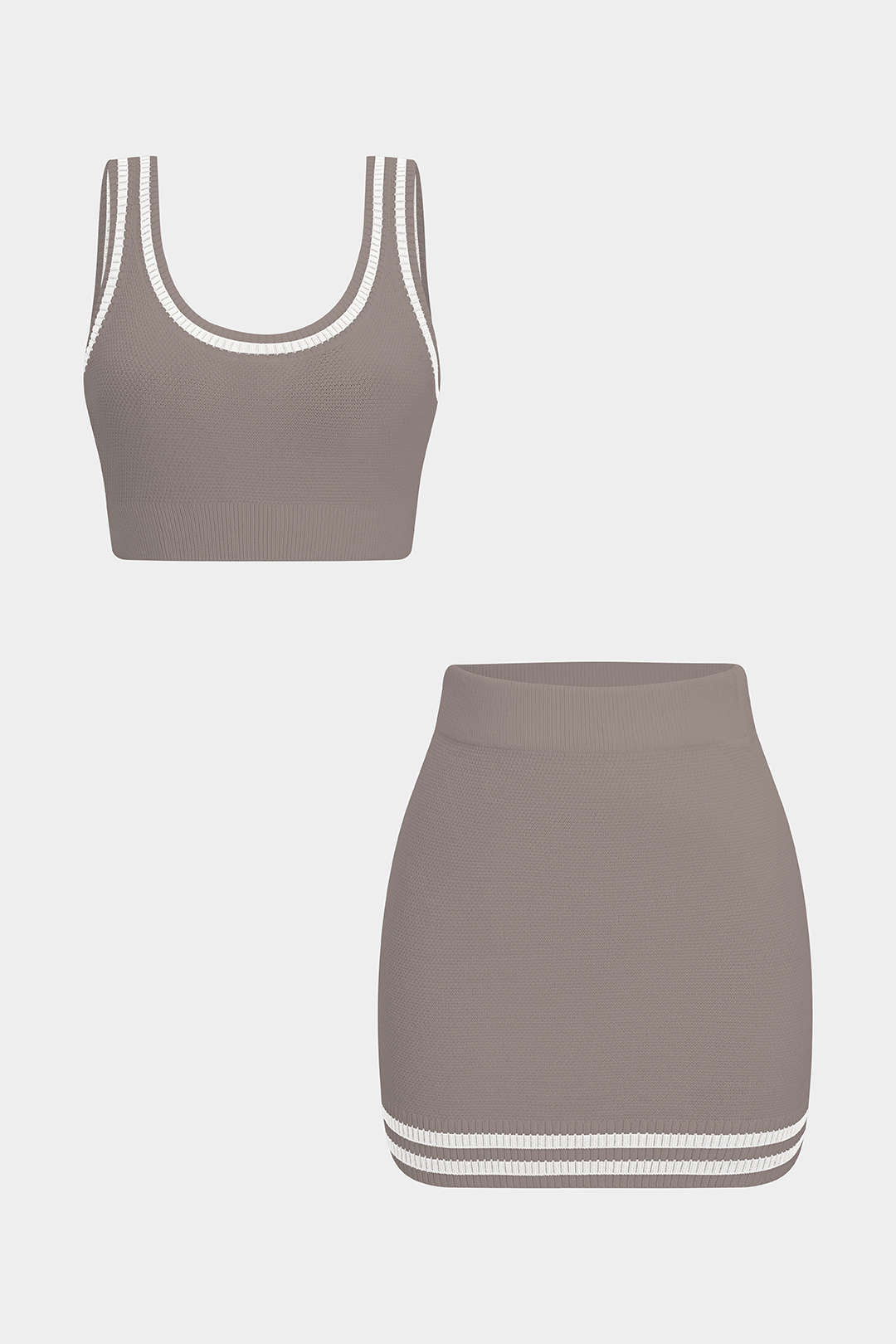 "Contrast Knit Cami Top And Skirt Set"