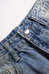 "Denim Asymmetrical Wide Leg Jeans"
