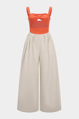 "Contrast Cut Out Twist Knot Sleeveless Jumpsuit"