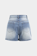 "Denim Asymmetrical Button Pocket Ripped Shorts"