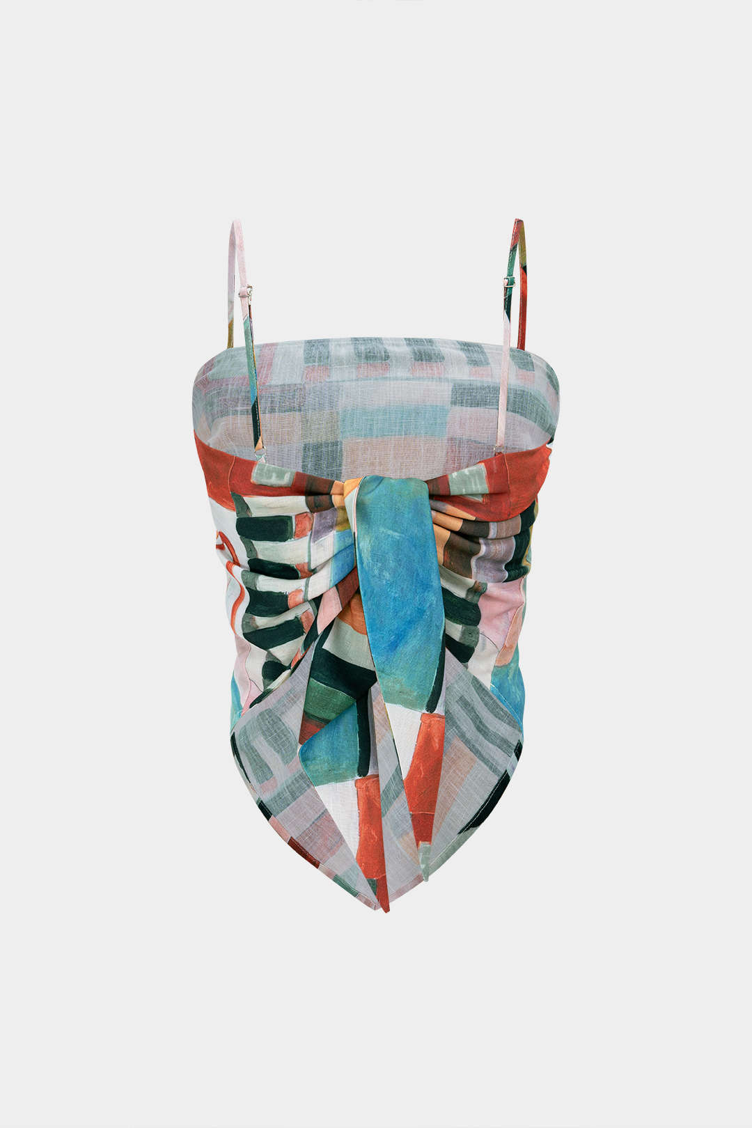 "Abstract Geometric Print Knotted Cami Top"