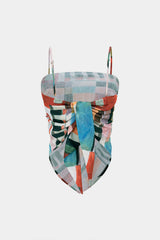 "Abstract Geometric Print Knotted Cami Top"