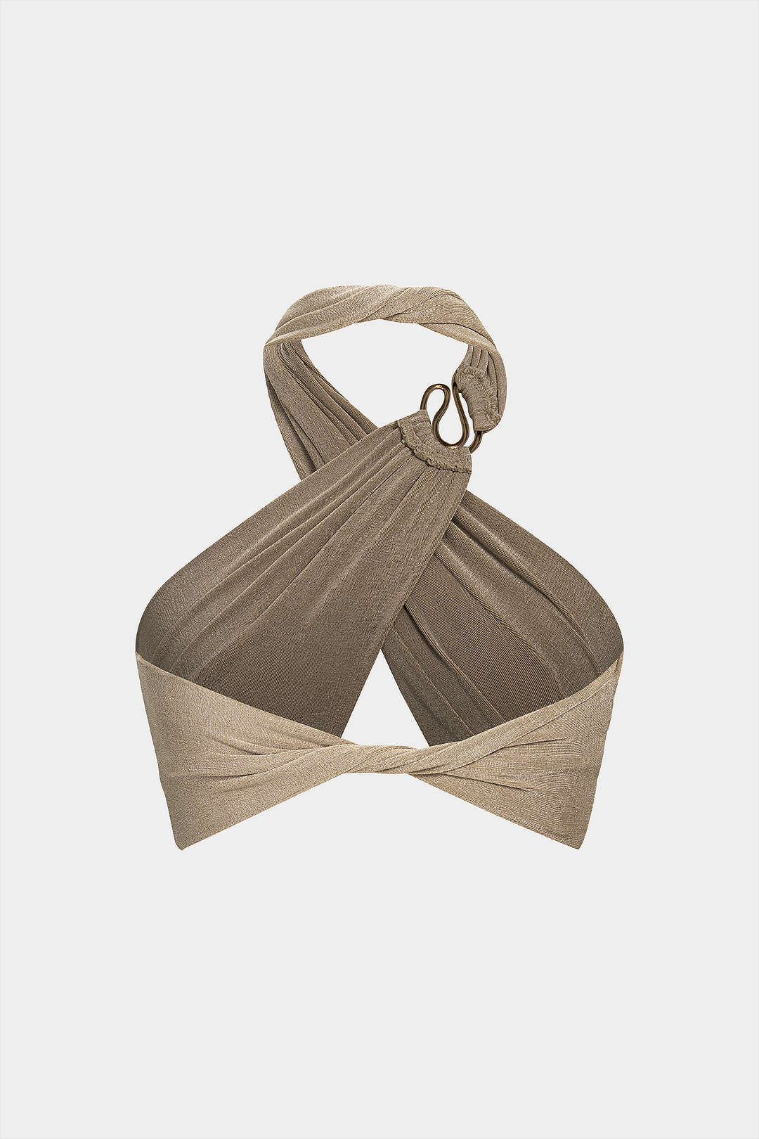 "Crossed Ruched Twist Knot Halter Sleeveless Top"
