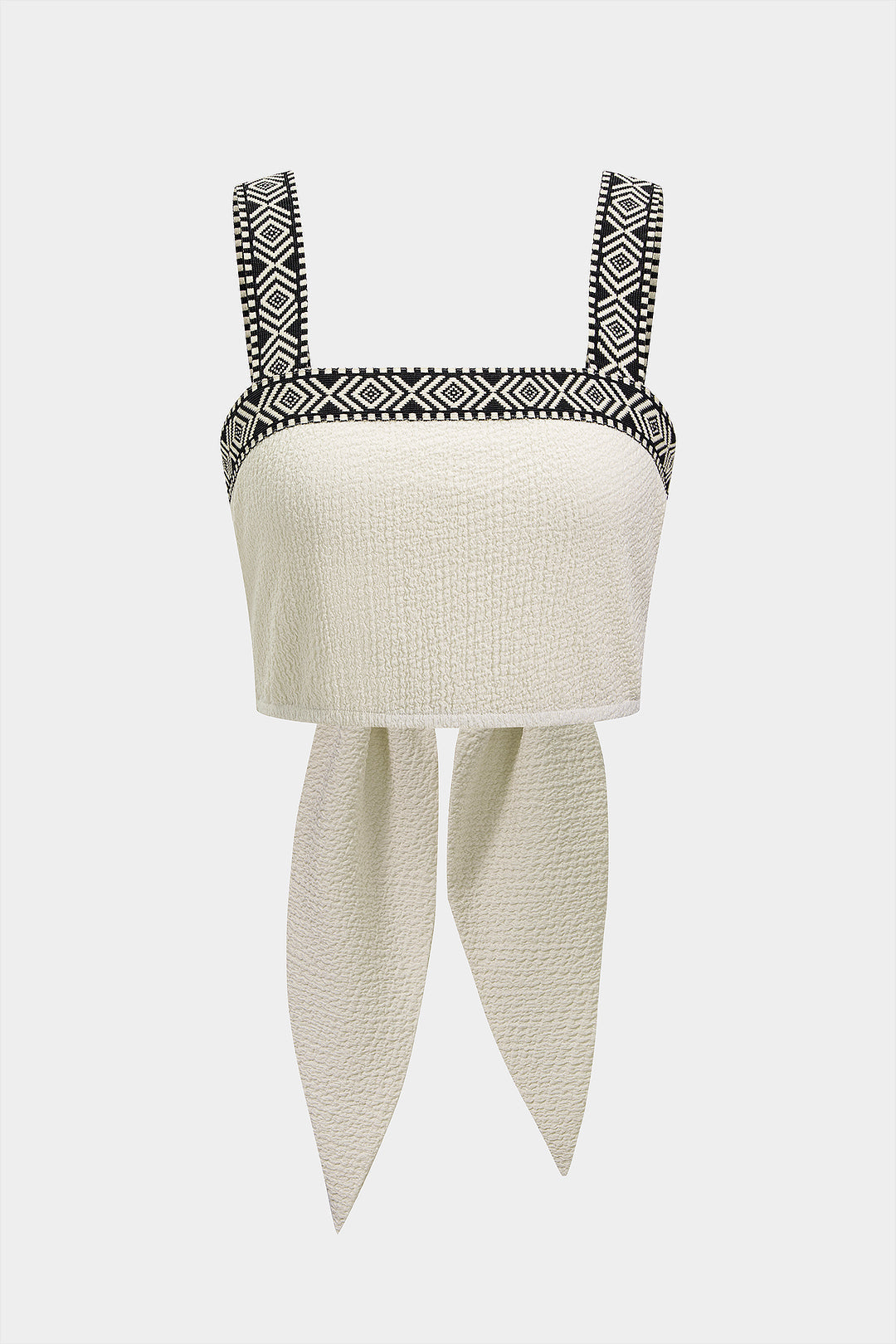 "Contrast Trim Patchwork Textured Knotted Tank Top"