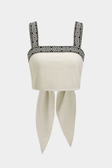 "Contrast Trim Patchwork Textured Knotted Tank Top"