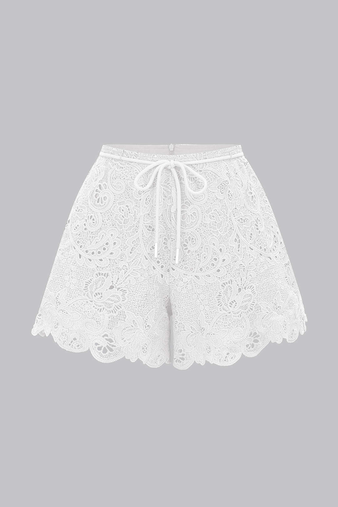 "Cut Out Tie-Up Scalloped Hem Shorts"