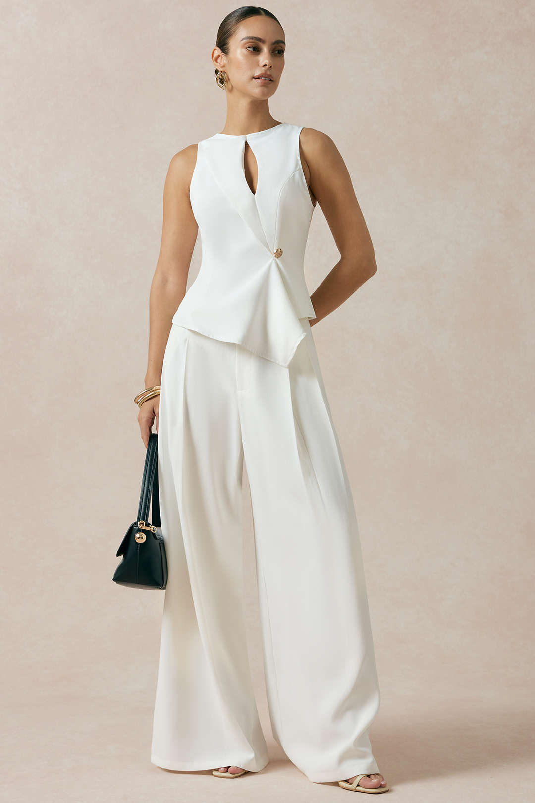 "Cut Out Asymmetrical Button Tank Top"