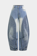 "Denim Contrast Ruched Barrel Jeans"