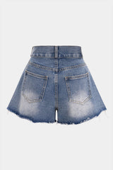 "Denim High Waist Frayed Wide Leg Shorts"