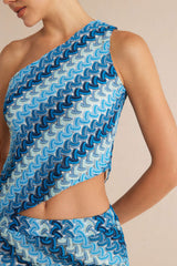 "Color Block Print One Shoulder Tank Top And Skirt Set"