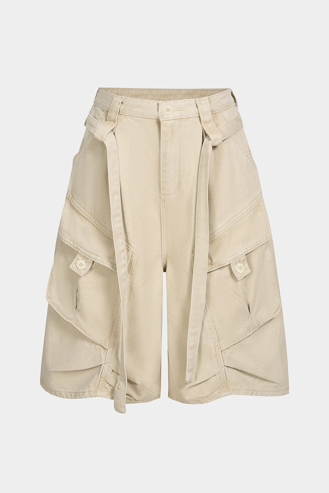 "Denim Belted Pocket Shorts"