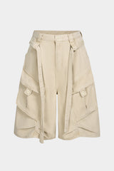 "Denim Belted Pocket Shorts"