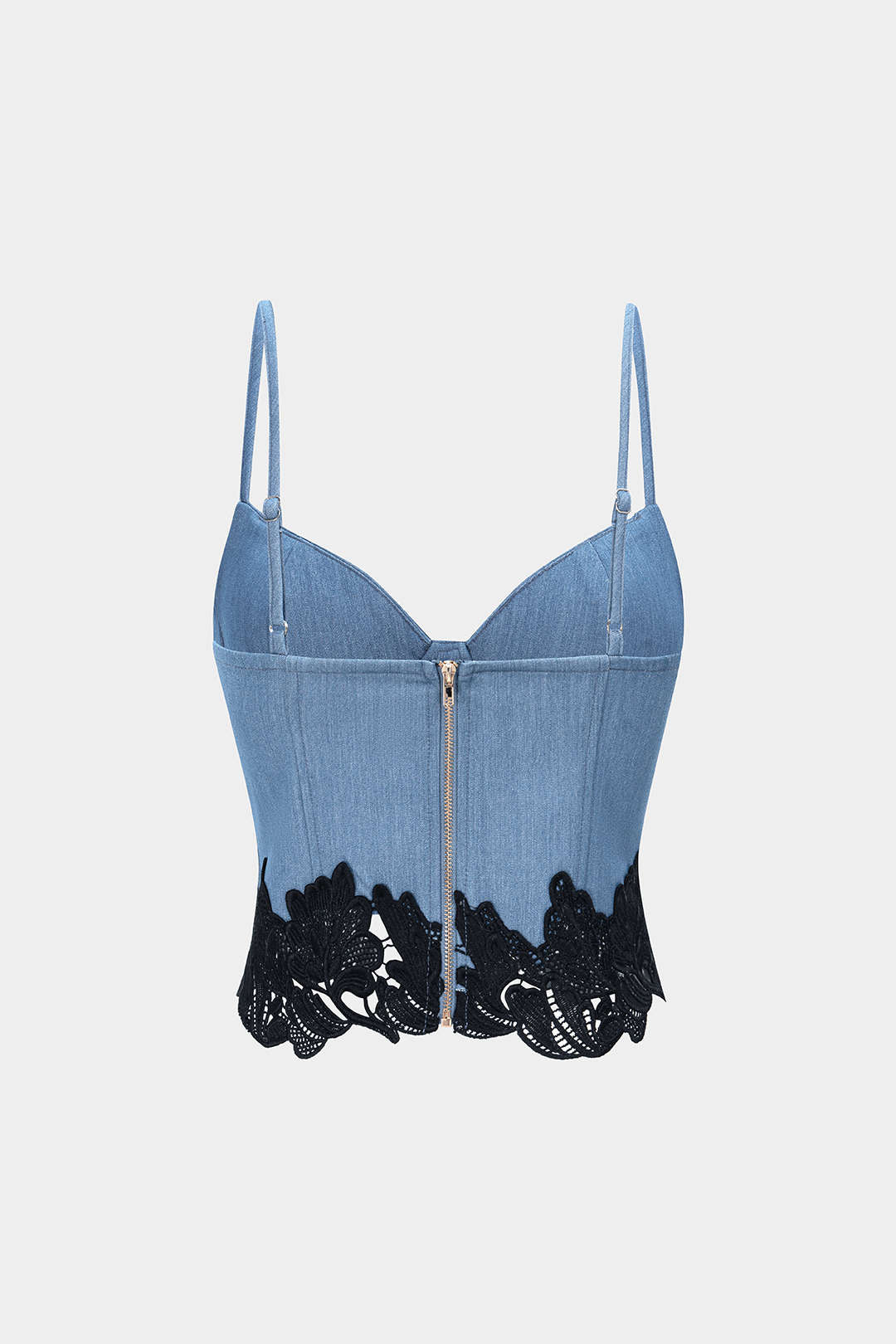"Denim Lace Trim Zipper Cami Top"