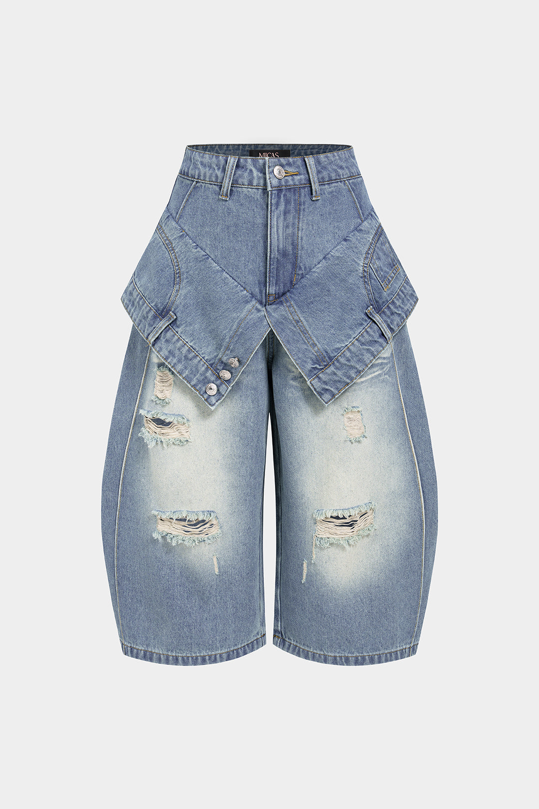 "Denim Double Waistband High Waist Frayed Shorts"