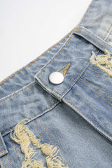 "Denim Frayed Pocket Barrel Jeans"