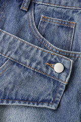 "Denim Asymmetrical Frayed Skirt"