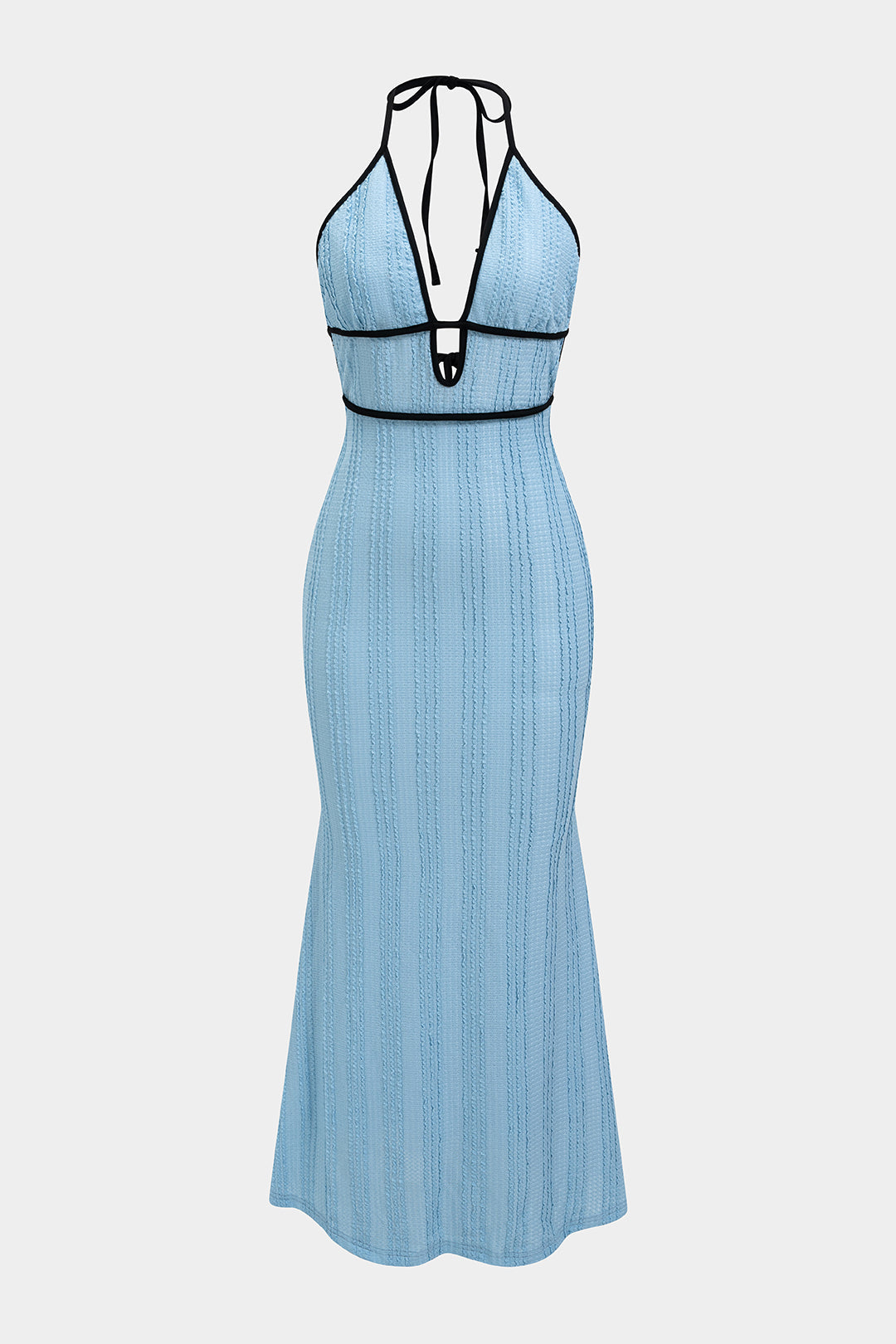 "Contrast Halter Neck Tie-Up Cut Out Backless Maxi Dress"