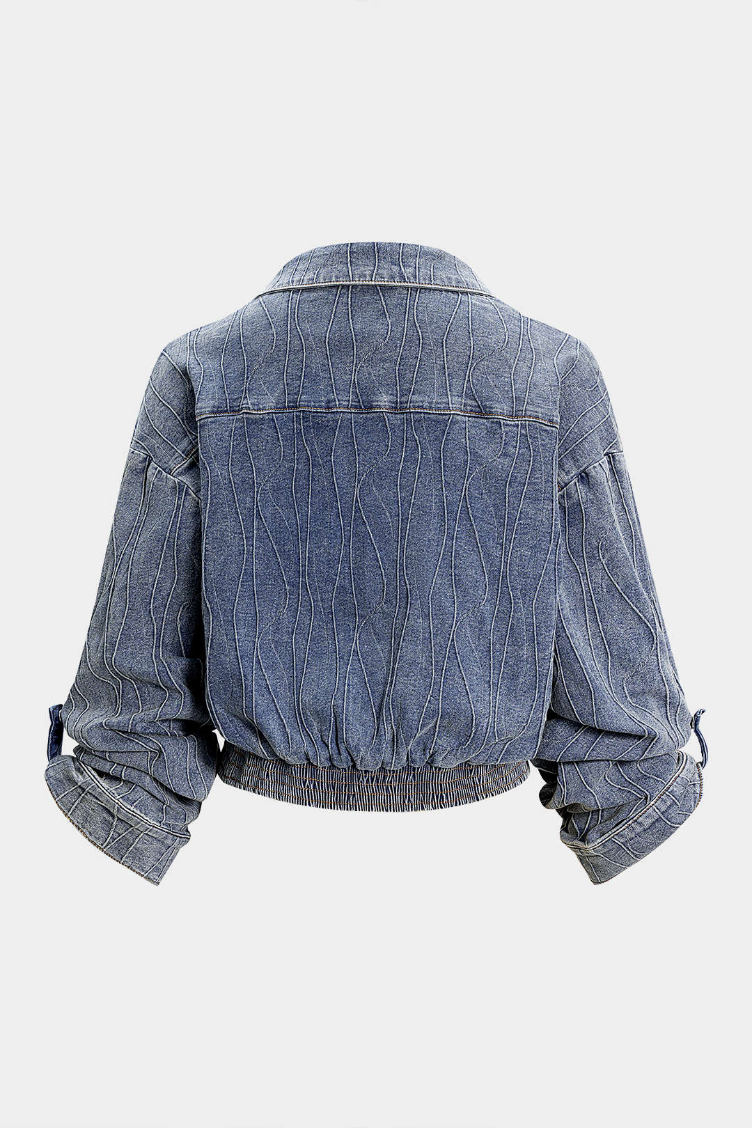 "Denim Button Smocked Ruched Outerwear"