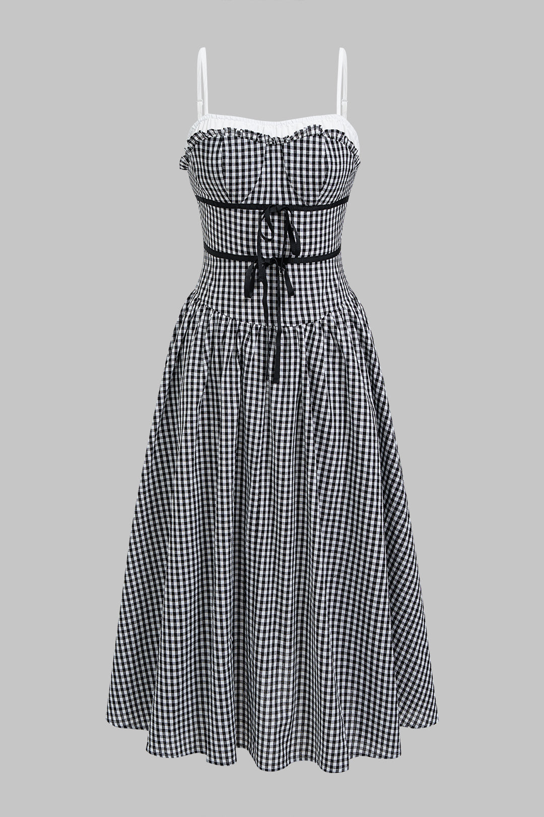 "Contrast Plaid Print Tie Front Sleeveless Midi Dress"