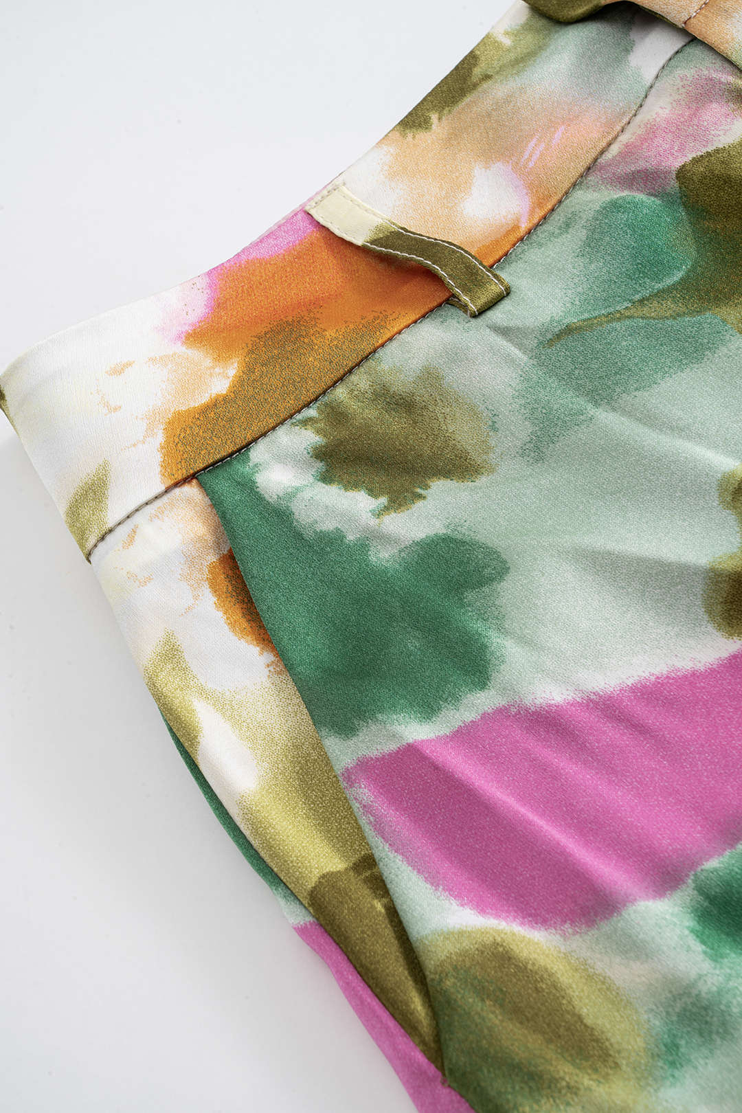 "Abstract Print Satin High Waist Wide Leg Trousers"