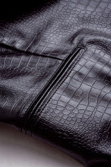 "Crocodile Print Faux Leather V-Neck Pocket Jakcet"