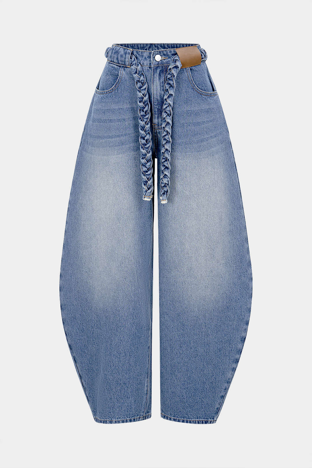 "Denim Belted Pocket Wide Leg Jeans"