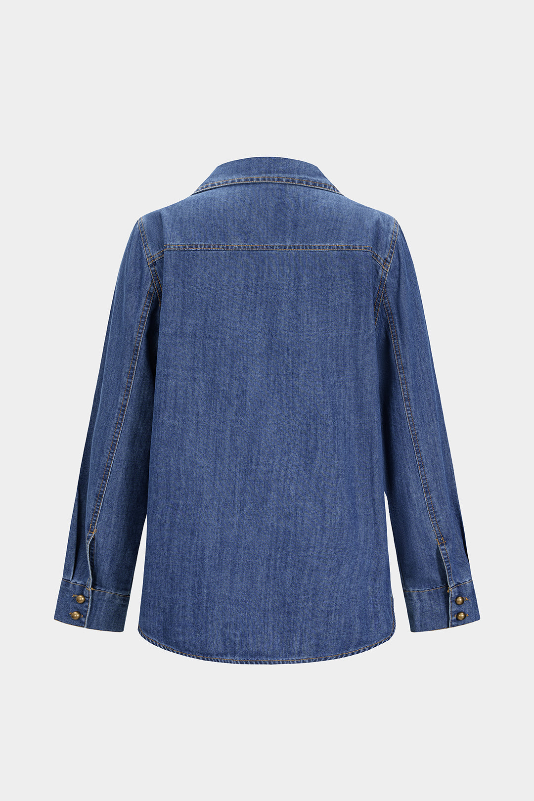 "Denim Button Contrast Whipstitching Long Sleeve Shirt"