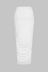 "Asymmetrical Ruched Chain Side Slit Skirt"