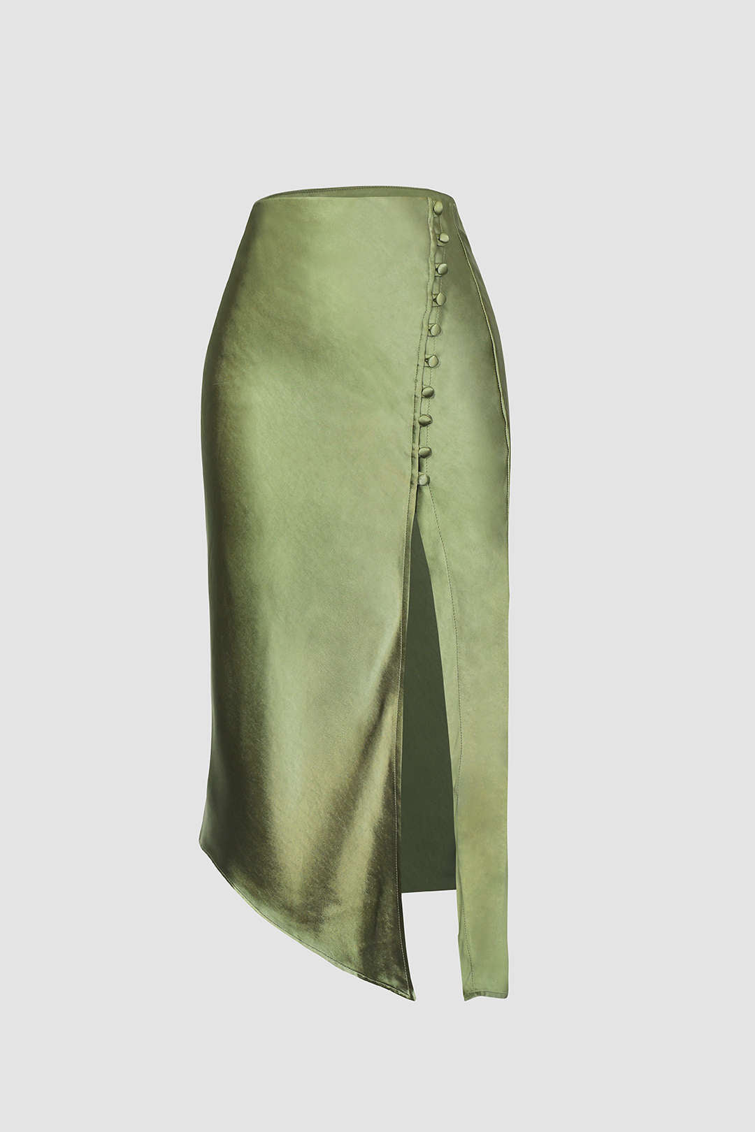 "Asymmetric Hem Split Button Decor Skirt"