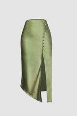 "Asymmetric Hem Split Button Decor Skirt"